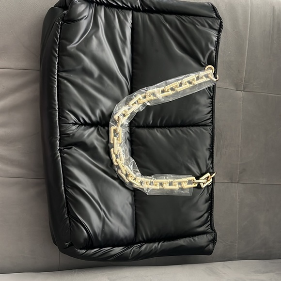 Faux leather large shoulder bag with chain detail - Picture 2 of 4